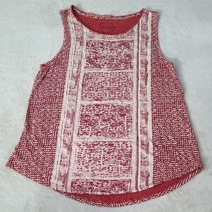 Lucky Brand Womens Tank Top M Red White Boho Festival Sleeveless Scoop Neck Y2K